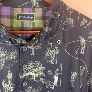 William Murray Men’s M Golf Polo Shirt Blue Golf Tree Print Stretch Performance